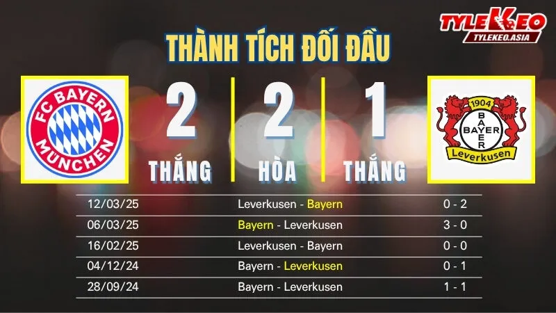 Soi kèo Bayern vs Leverkusen 2/11: Thành tích đối đầu
